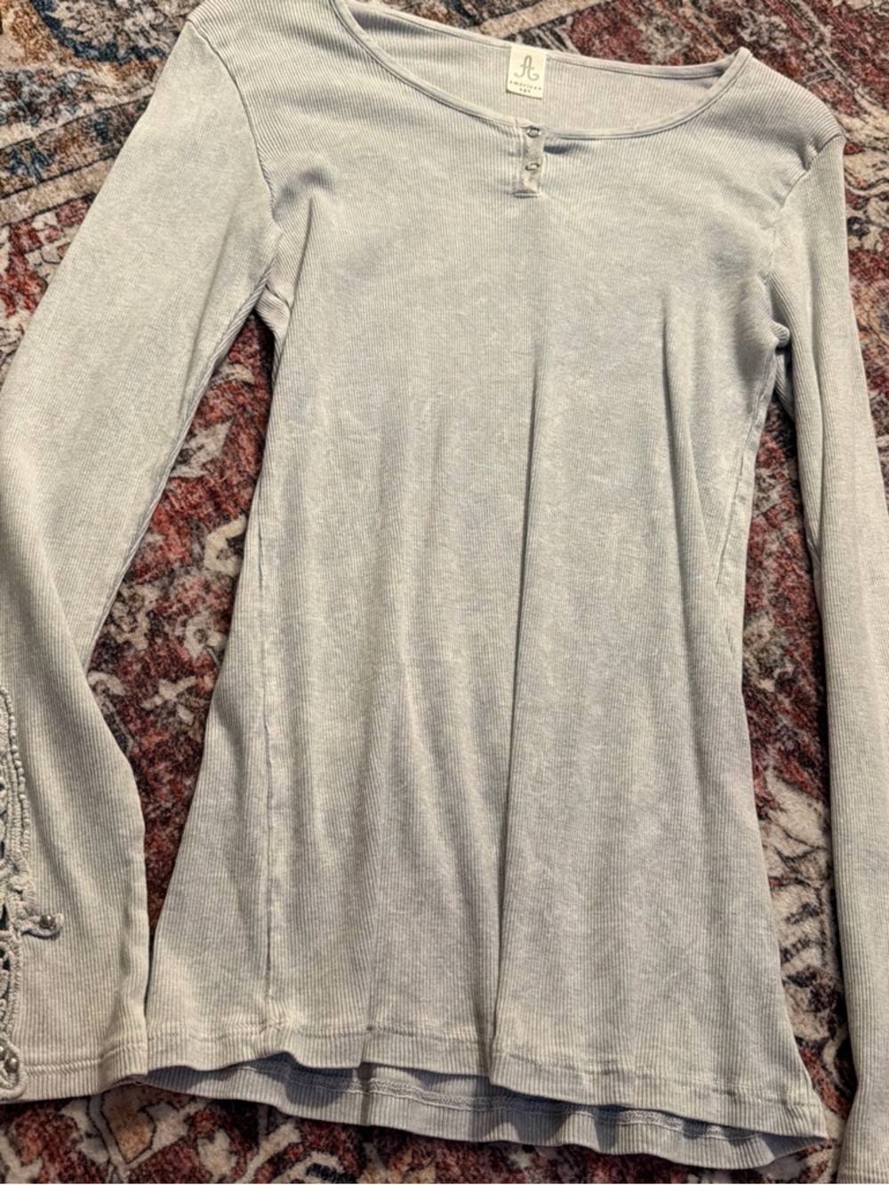 American Eagle Outfitters Light Gray Ribbed Long-Sleeve Henley